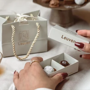 It comes in a box containing two pieces of premium Swiss chocolate